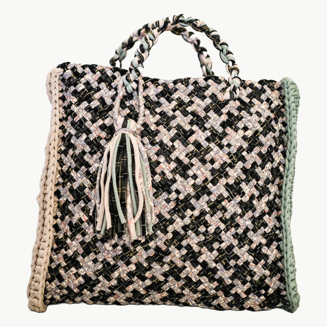 Tiffin Tote | Charcoal & Mint Houndstooth